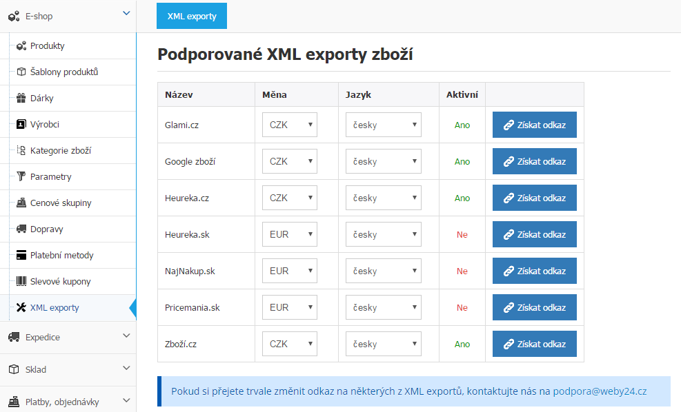 Konfigurace XML feedů